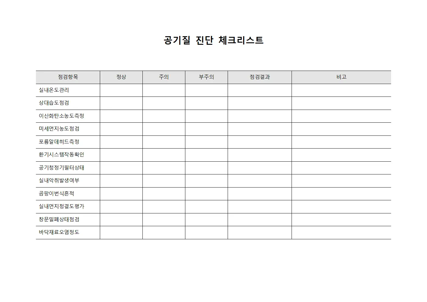 공기질 진단 체크리스트 서식파일