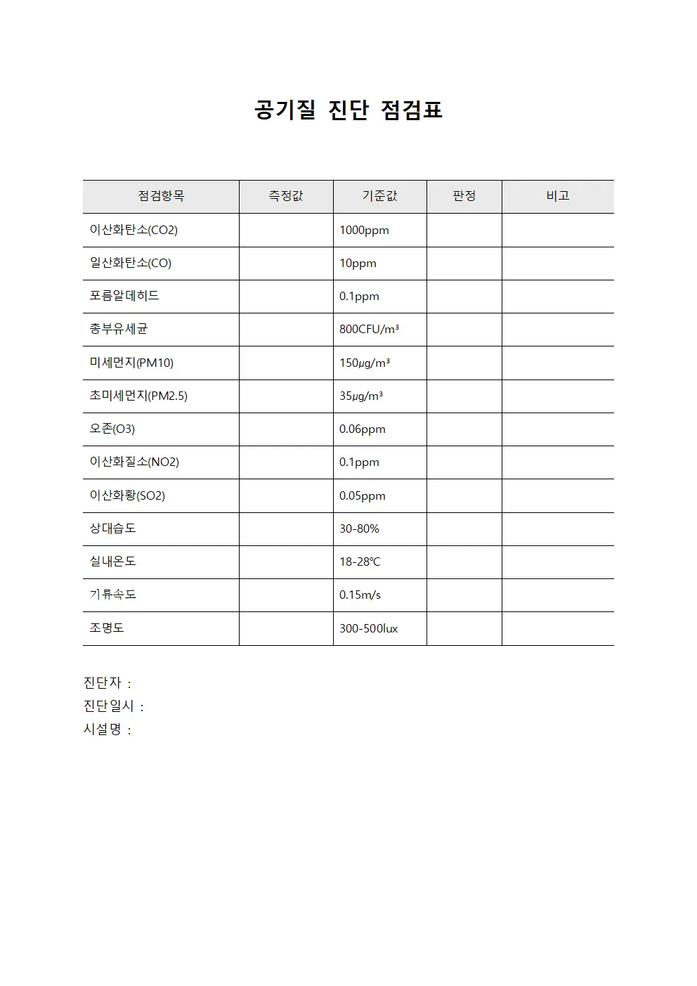 공기질 진단 점검표 서식