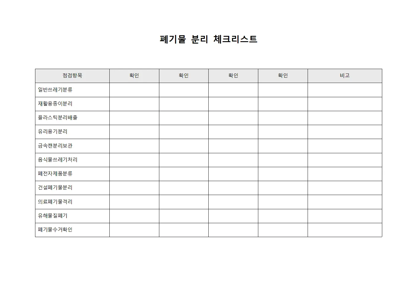 폐기물 분리 체크리스트