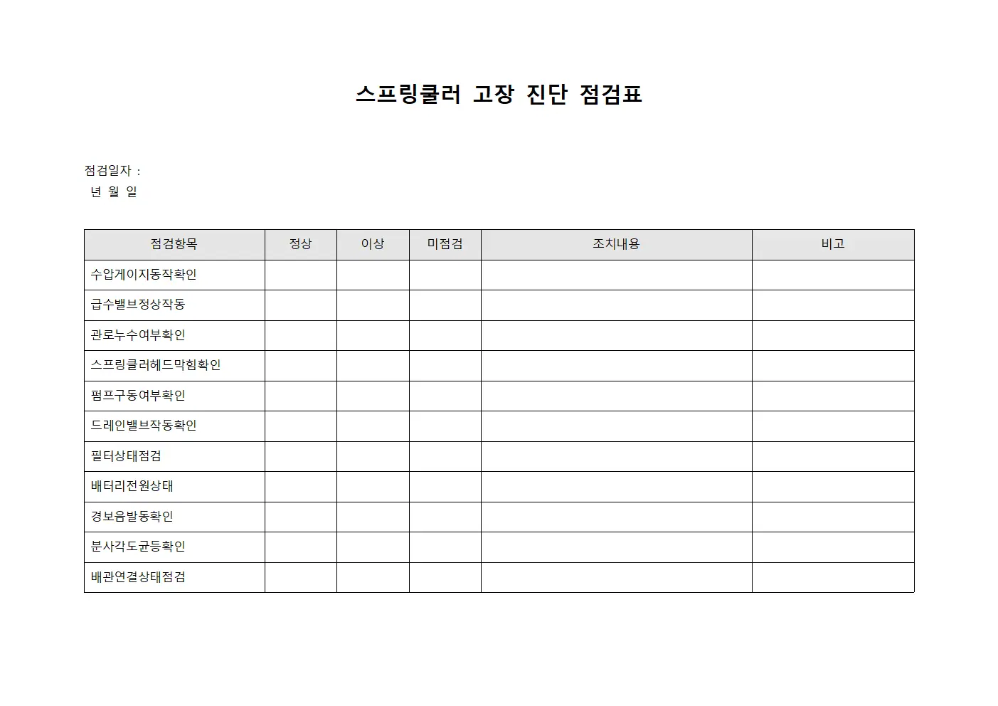 스프링쿨러 고장 진단 점검표