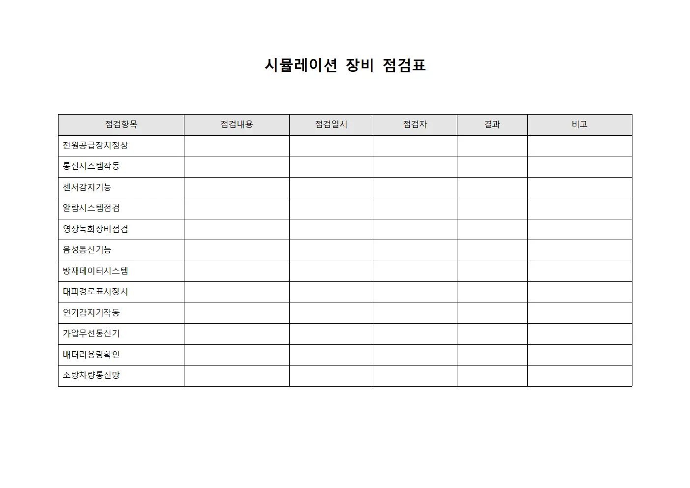 시뮬레이션 장비 점검표