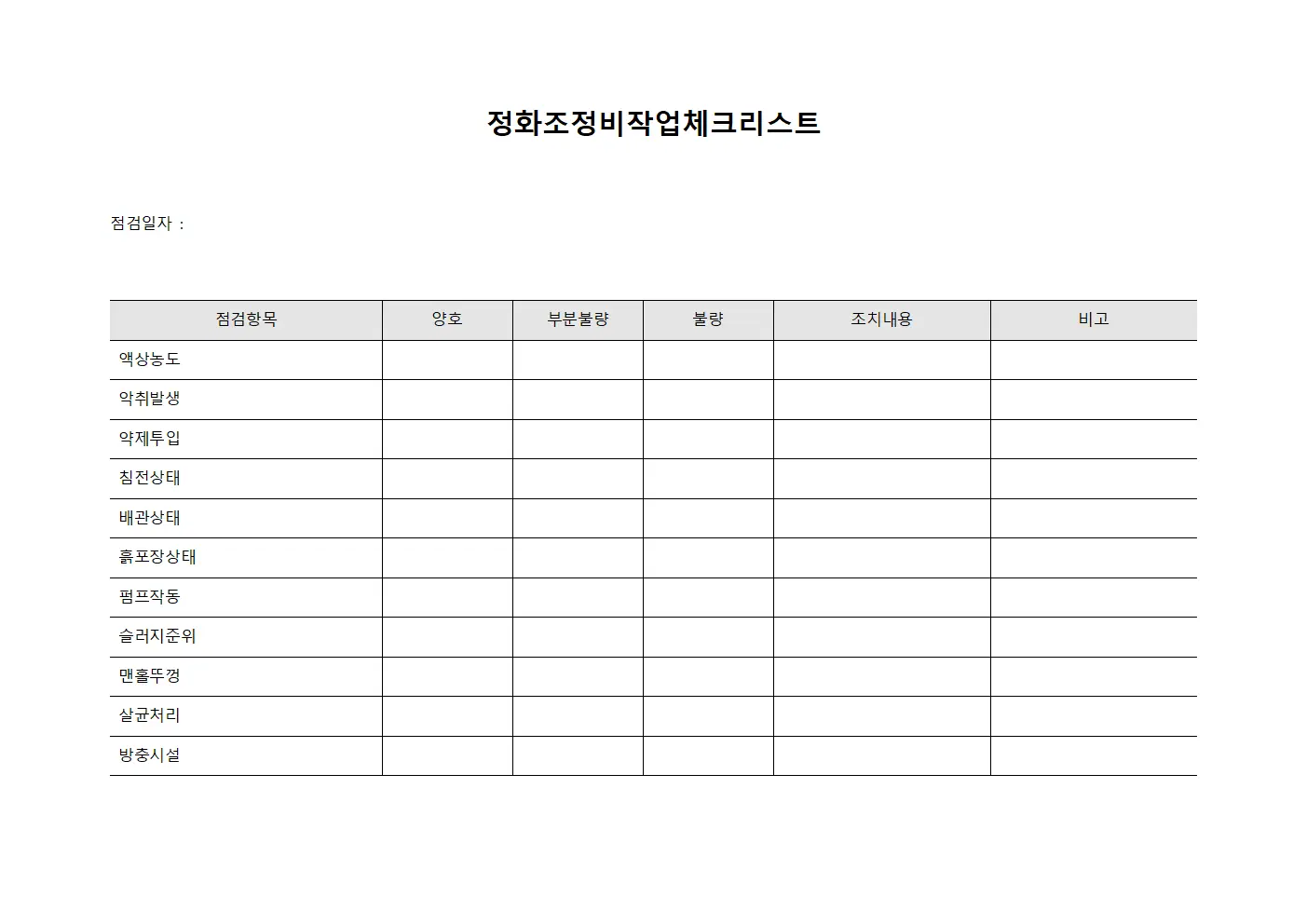 정화조정비작업 체크리스트
