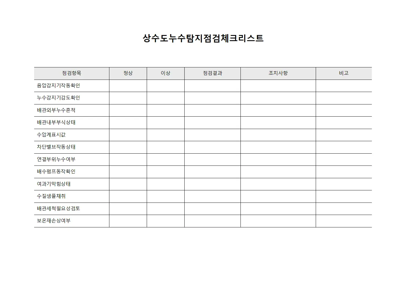 상수도누수탐지점검체크리스트