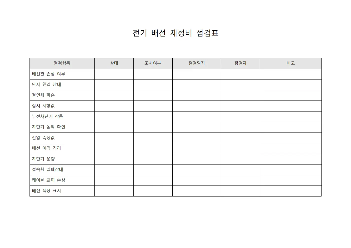 전기 배선 재정비 점검표