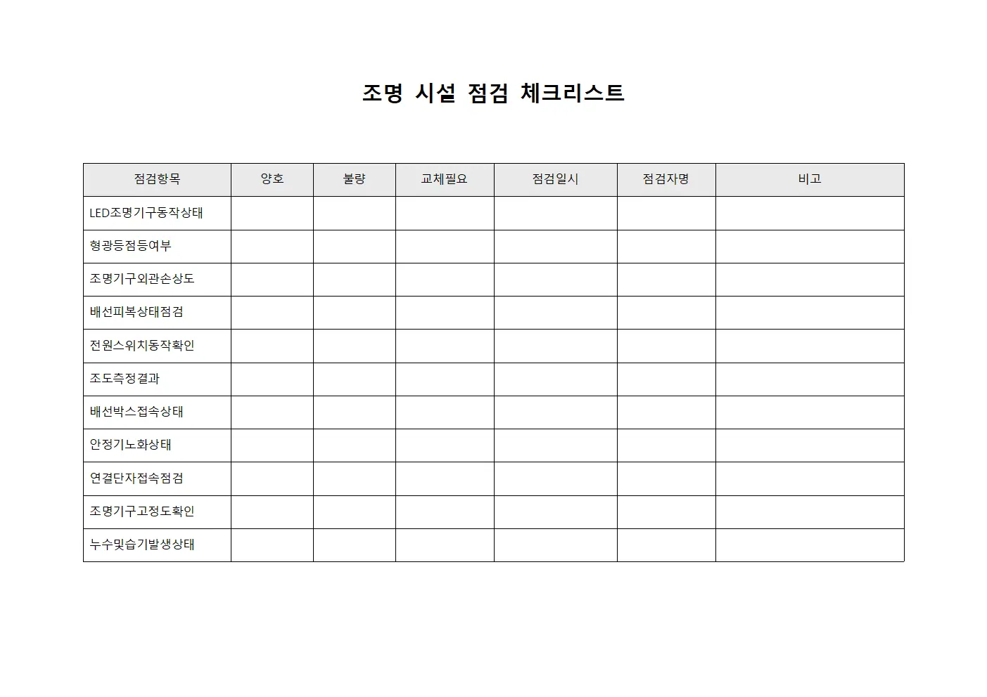 조명 시설 점검 체크리스트