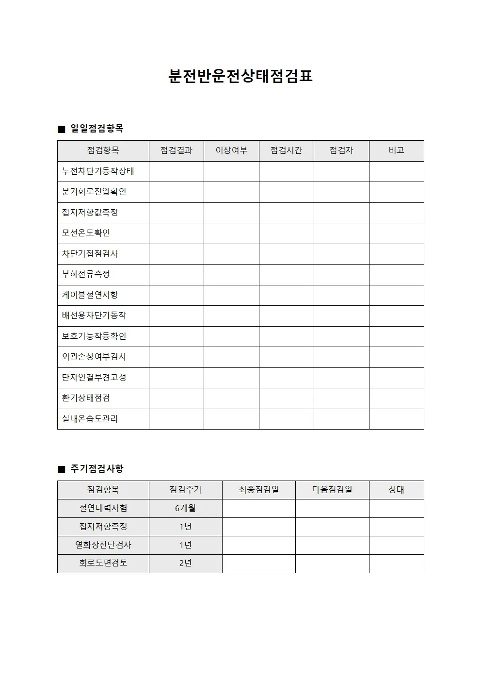 분전반운전상태점검표 양식.서식