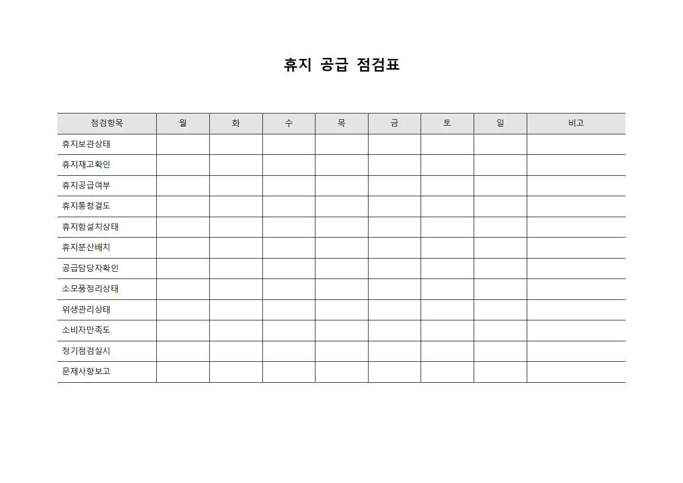 휴지 공급 점검표