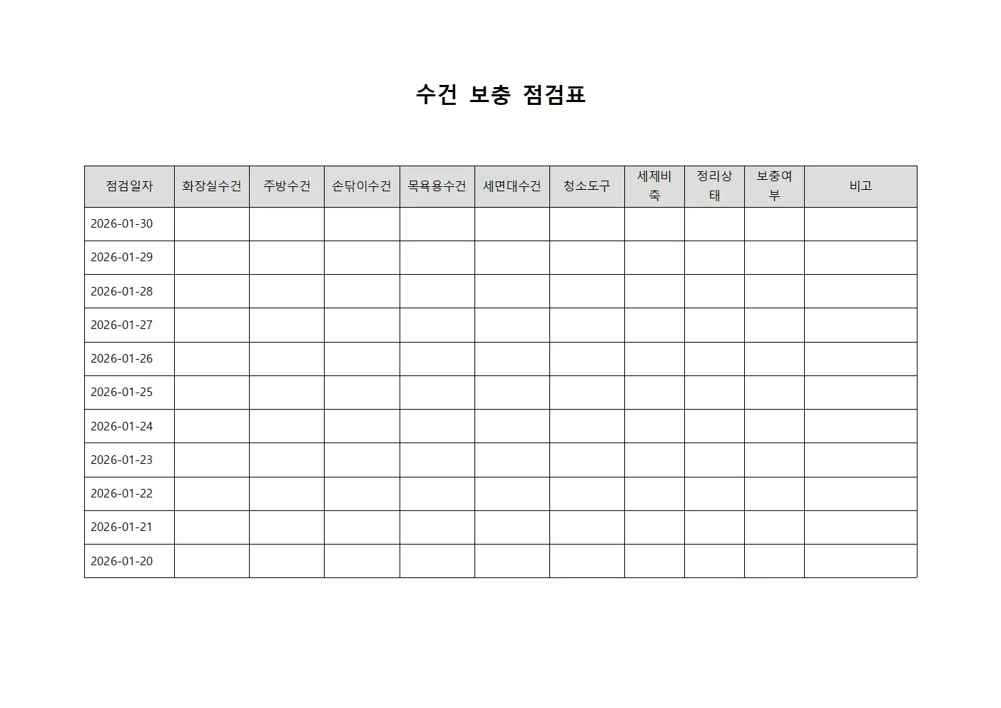 수건 보충 점검표