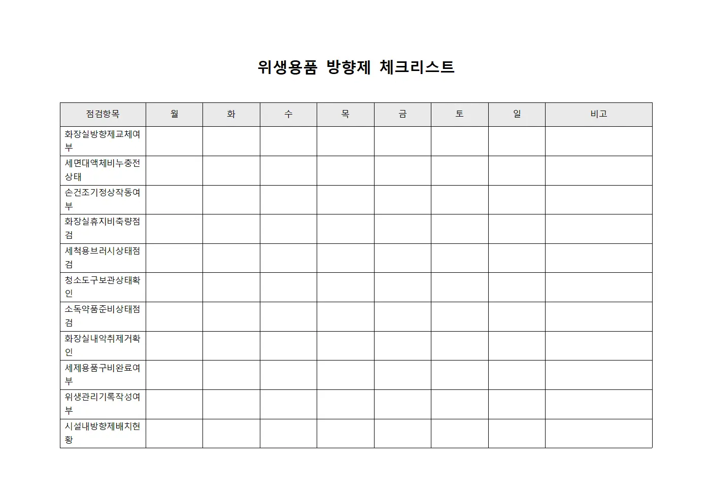 위생용품 방향제 체크리스트