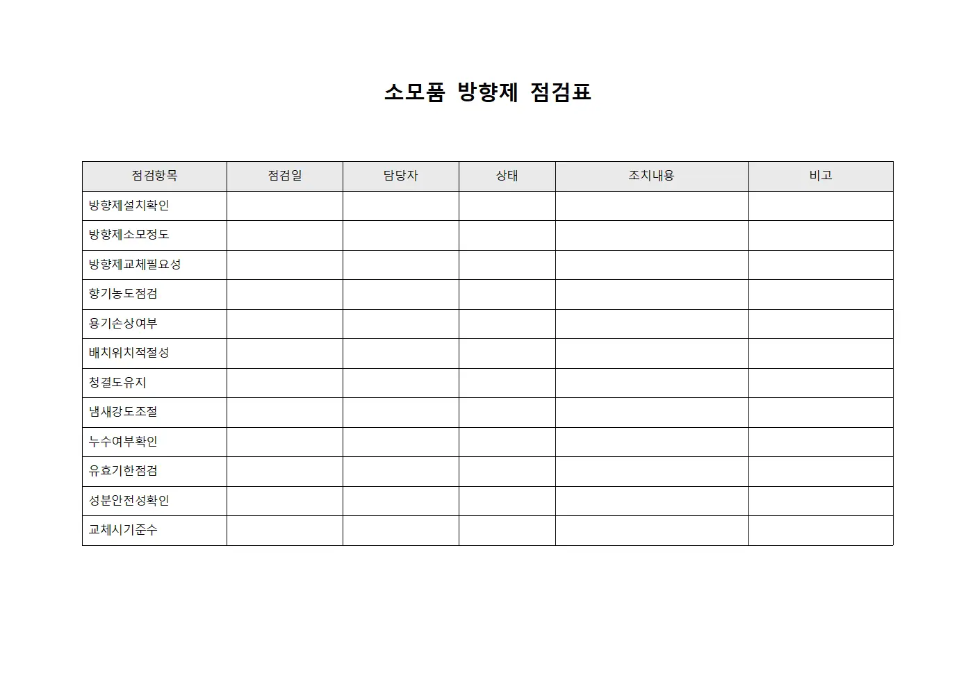 소모품 방향제 점검표 서식파일