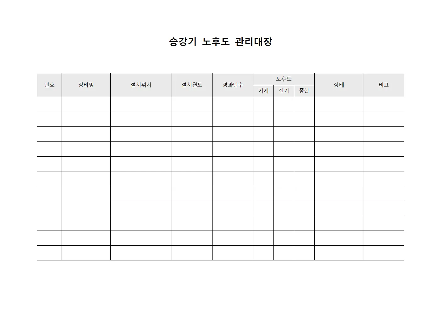 승강기 노후도 관리대장