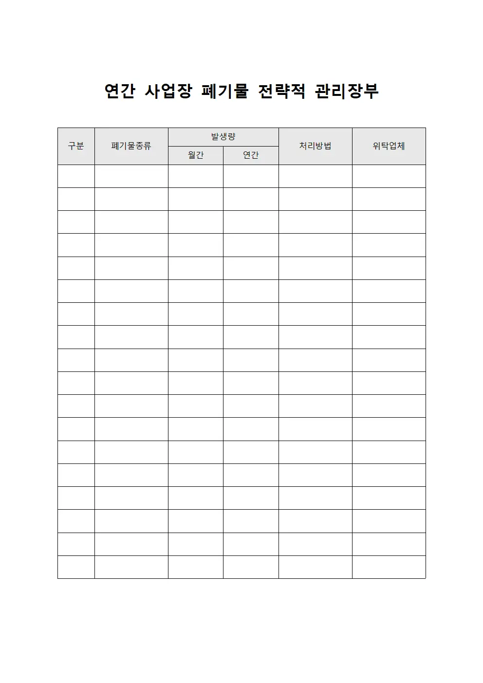 연간 사업장 폐기물 전략적 관리장부