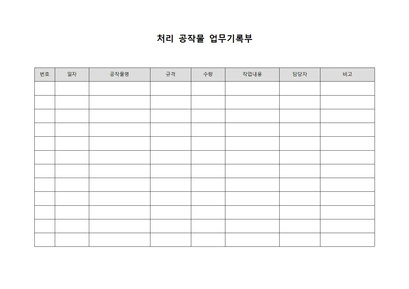 처리 공작물 업무기록부