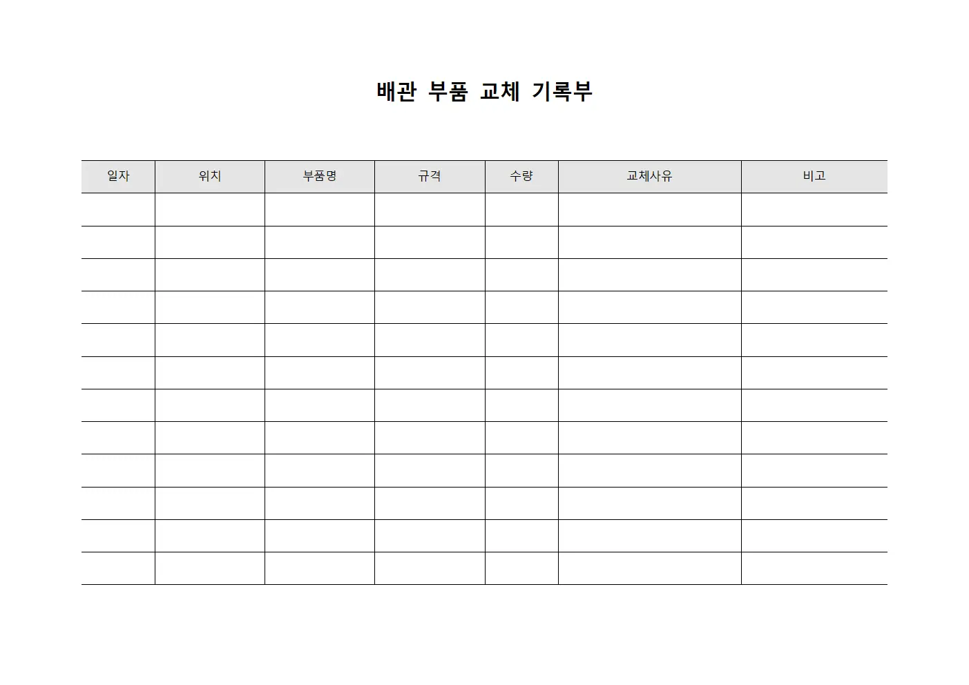 배관 부품 교체 기록부