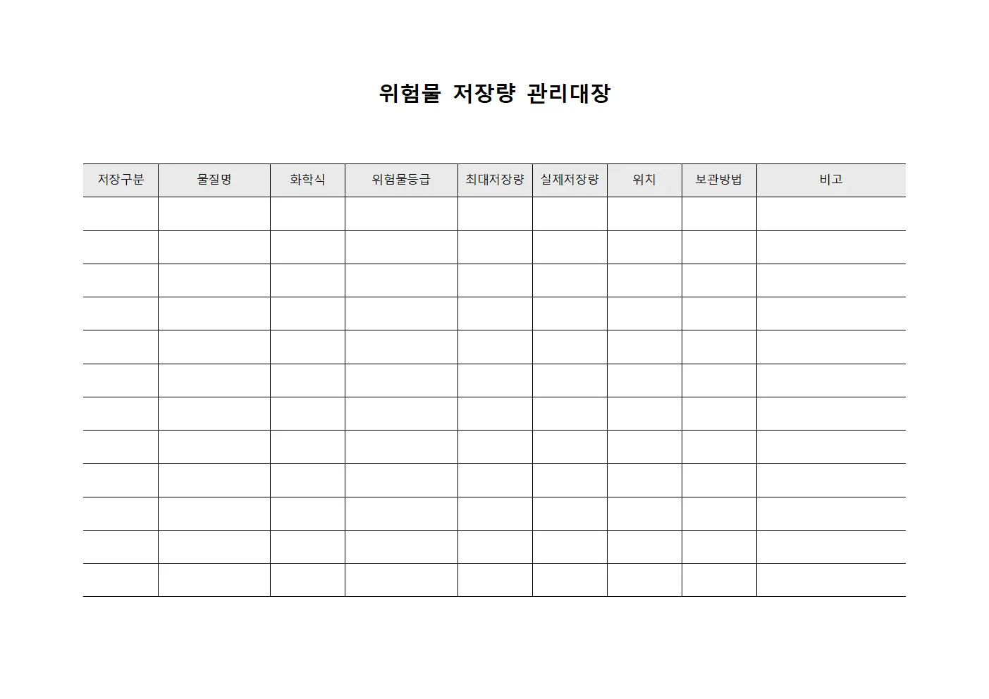 위험물 저장량 관리대장