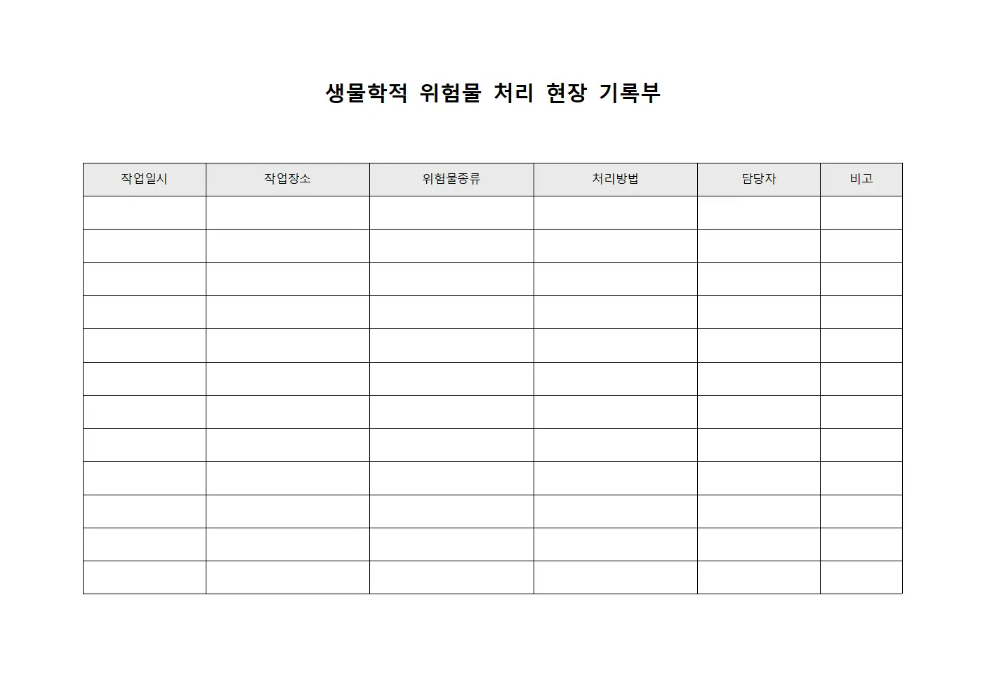 생물학적 위험물 처리 현장 기록부