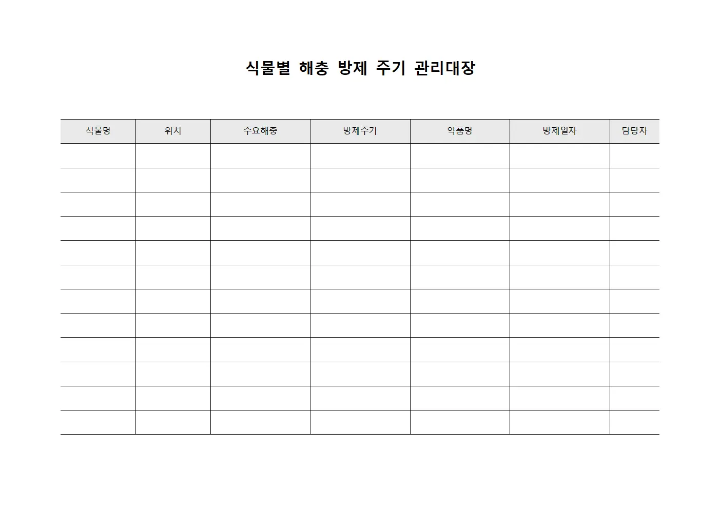 식물별 해충 방제 주기 관리대장