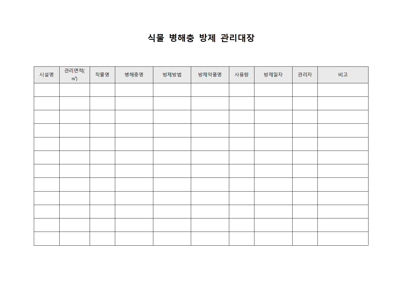 식물 병해충 방제 관리대장