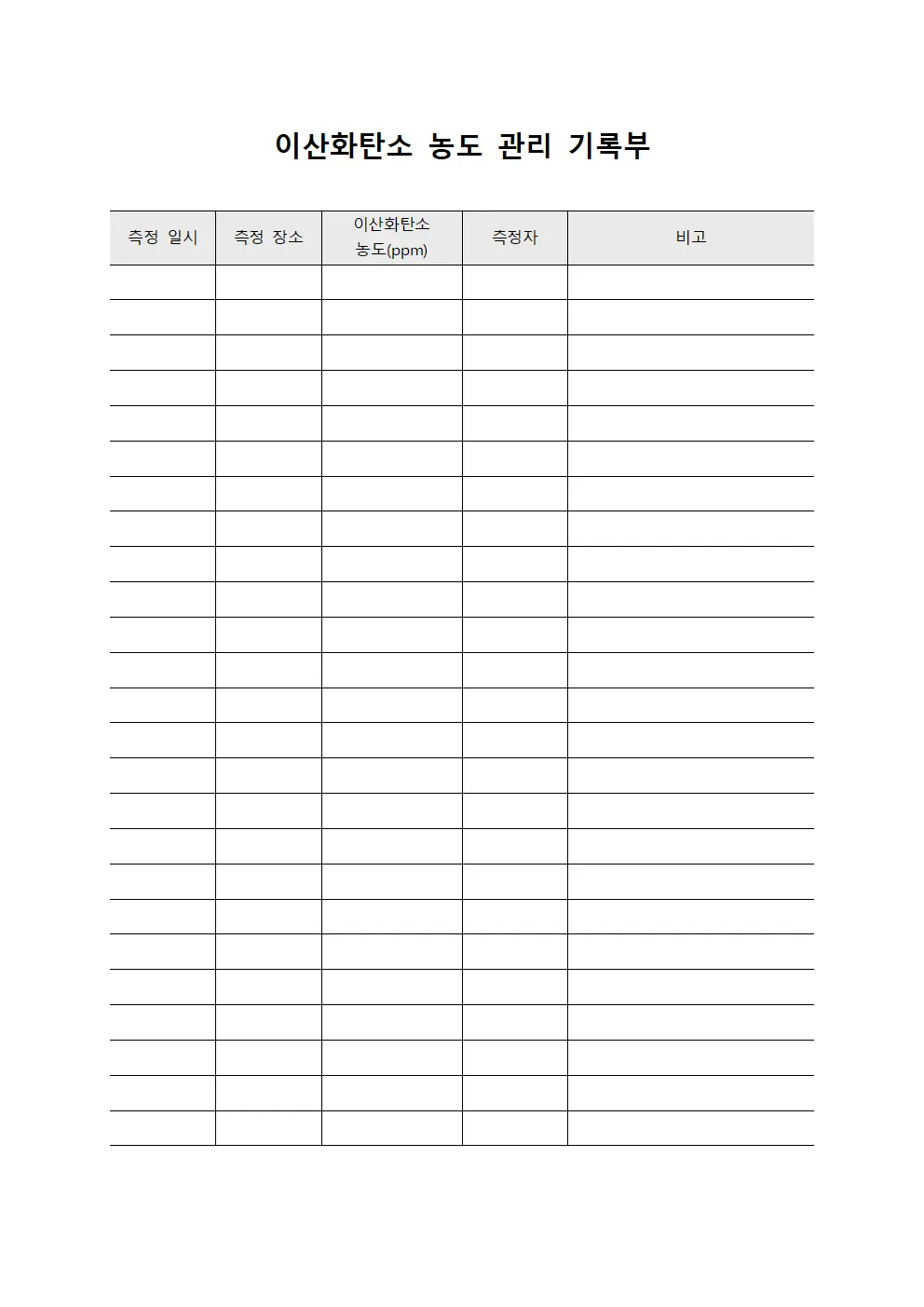 이산화탄소 농도 관리 기록부