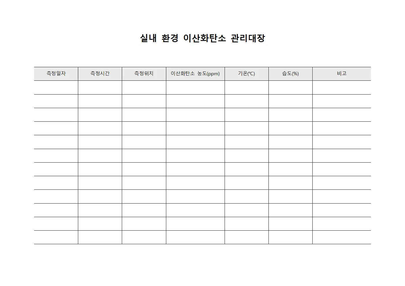 실내 환경 이산화탄소 관리대장 서식.양식