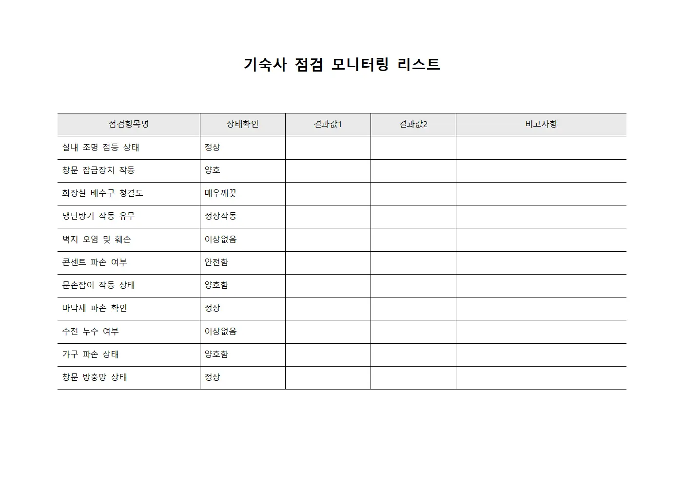 기숙사 점검 모니터링 리스트