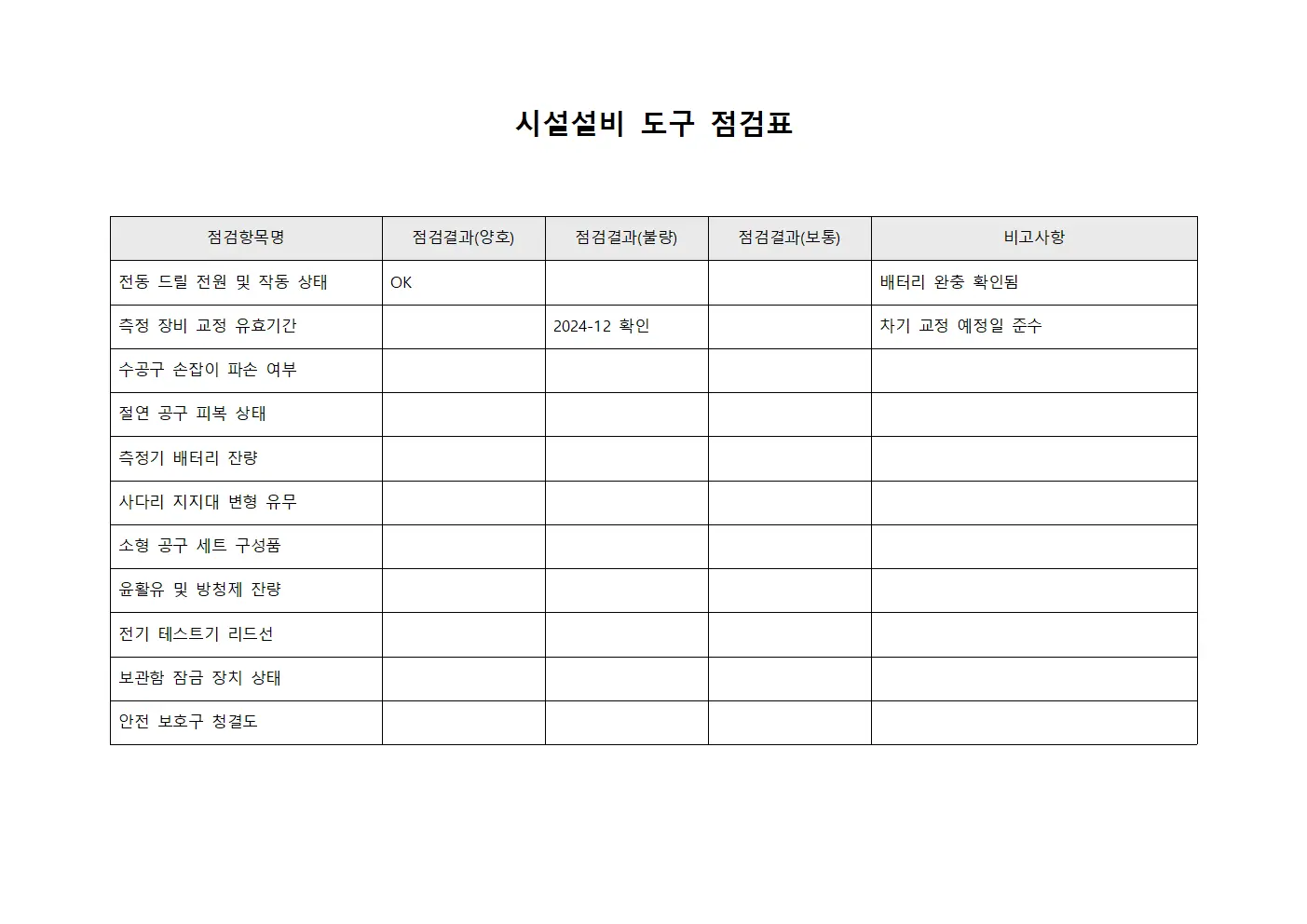 시설설비 도구 점검표