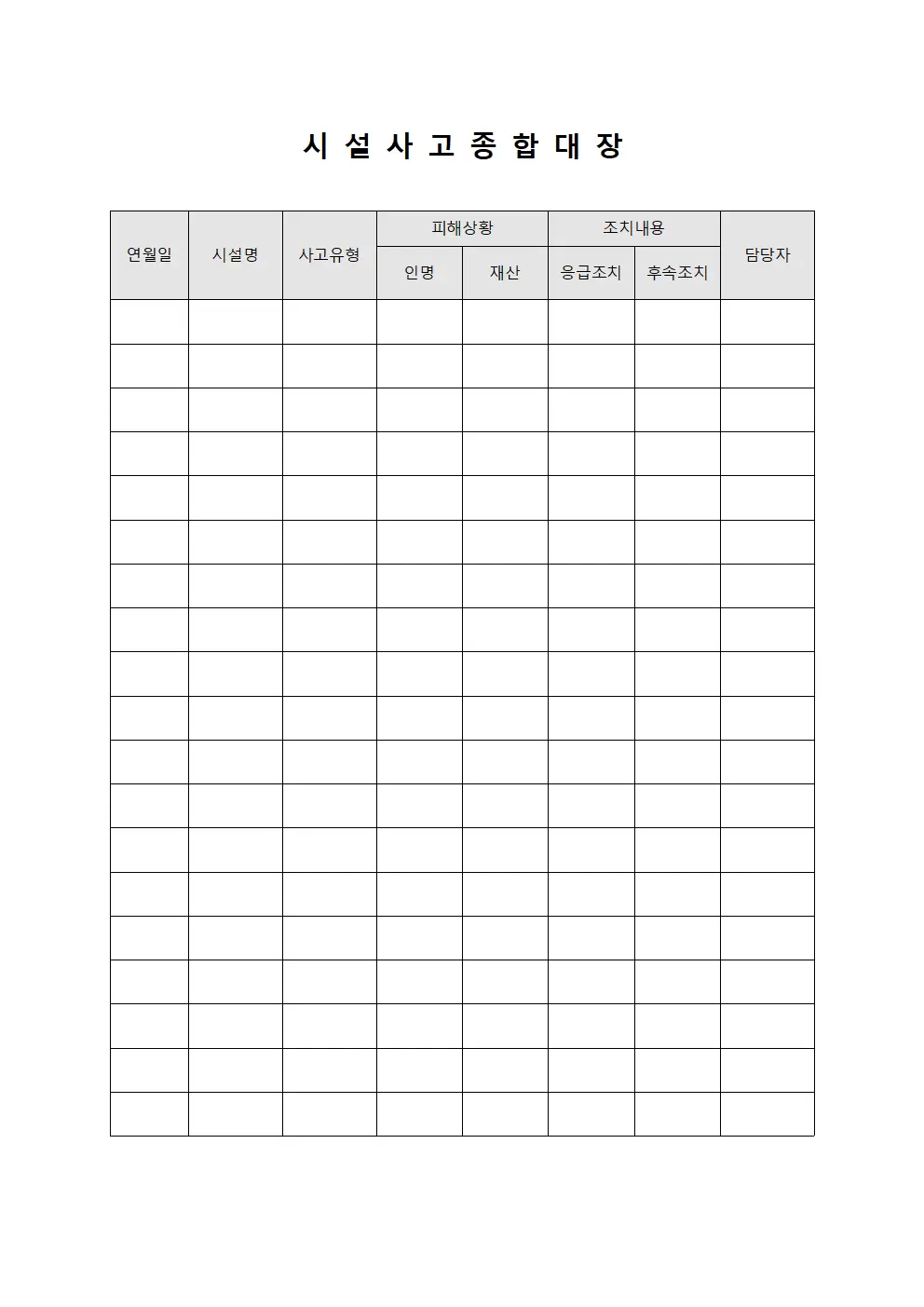 시설 사고 종합 대장