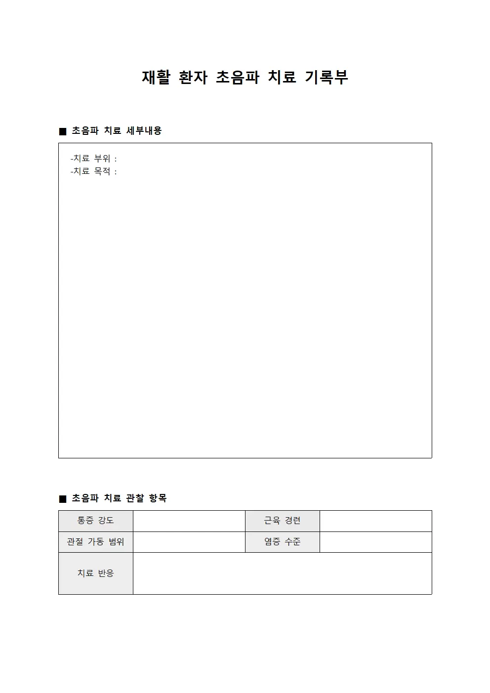 재활 환자 초음파 치료 기록부 서식문서