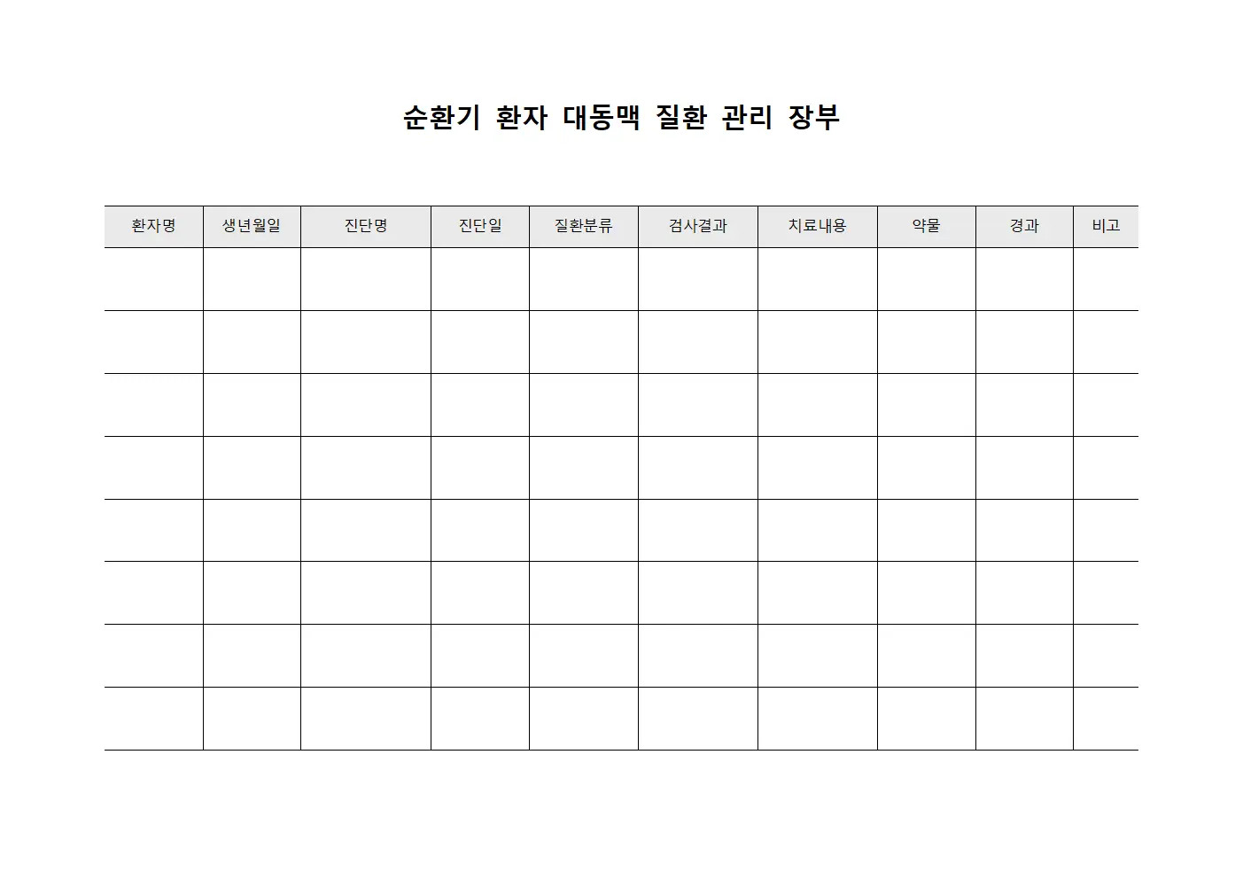 순환기 환자 대동맥 질환 관리 장부 파일서식