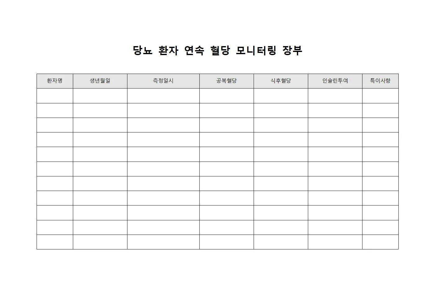 당뇨 환자 연속 혈당 모니터링 장부
