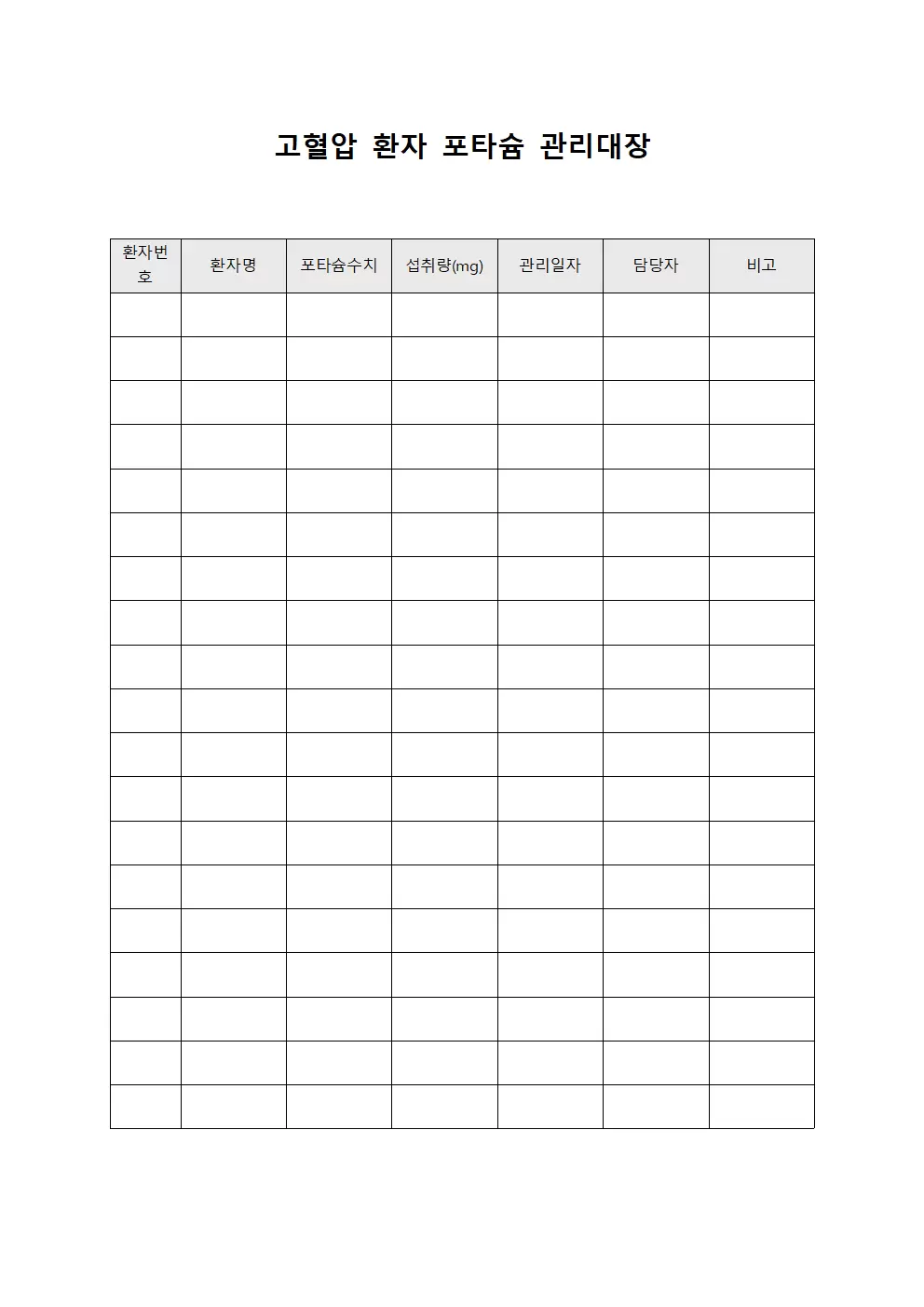 고혈압 환자 포타슘 관리대장