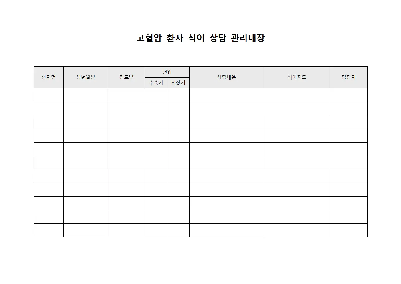 고혈압 환자 식이 상담 관리대장 양식