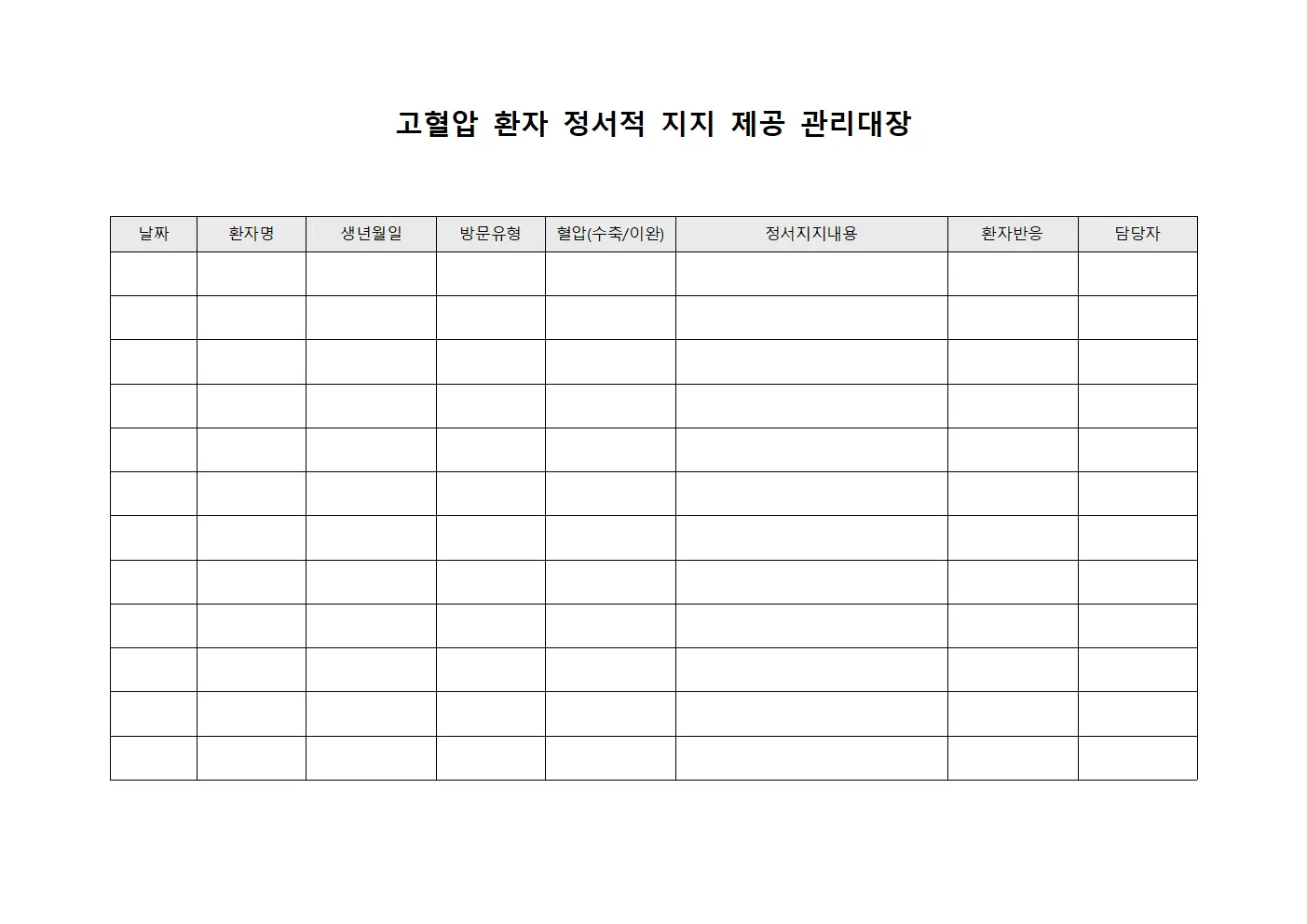 고혈압 환자 정서적 지지 제공 관리대장