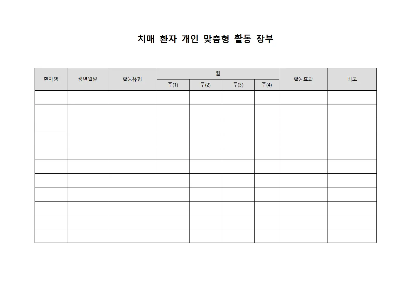 치매 환자 개인 맞춤형 활동 장부