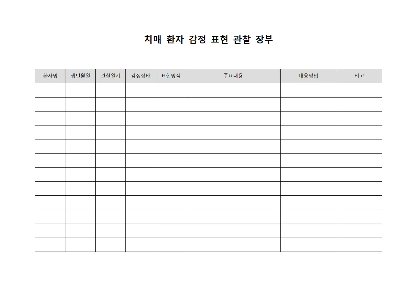 치매 환자 감정 표현 관찰 장부