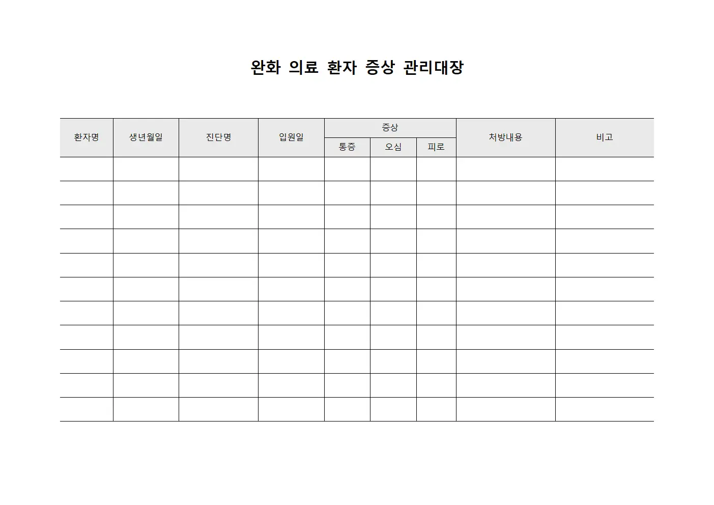 완화 의료 환자 증상 관리대장 양식.서식