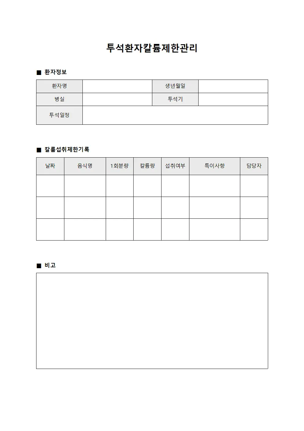 투석환자 칼륨제한 관리