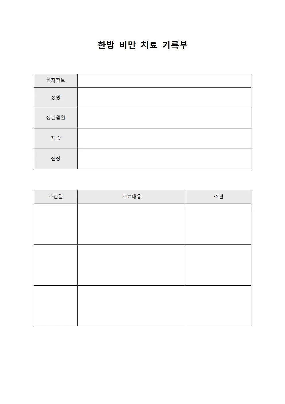 한방 비만 치료 기록부
