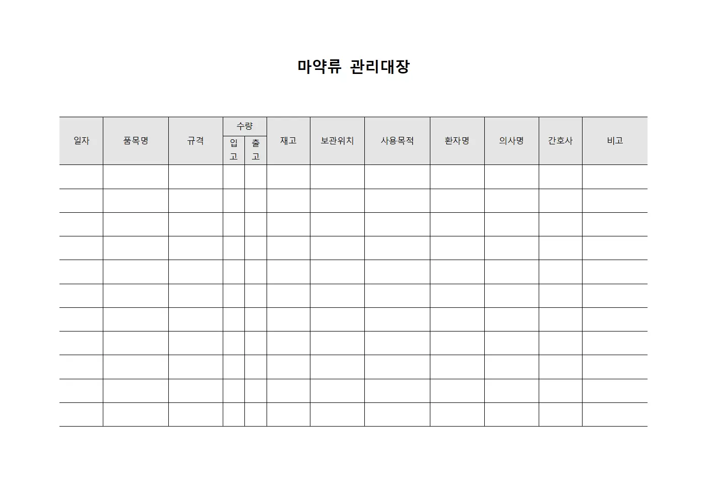 마약류관리대장 - 의료용품