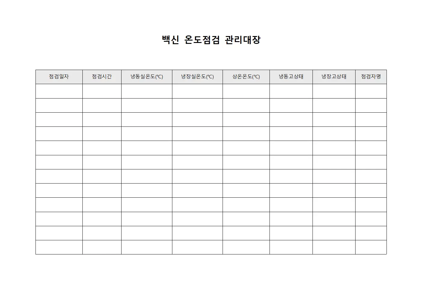 백신온도점검 관리대장