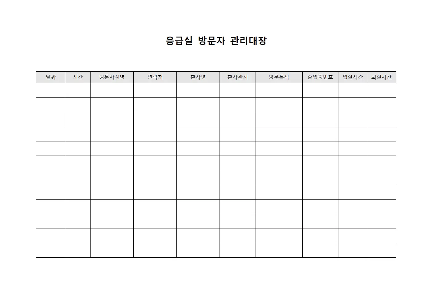 응급실 방문자 관리대장