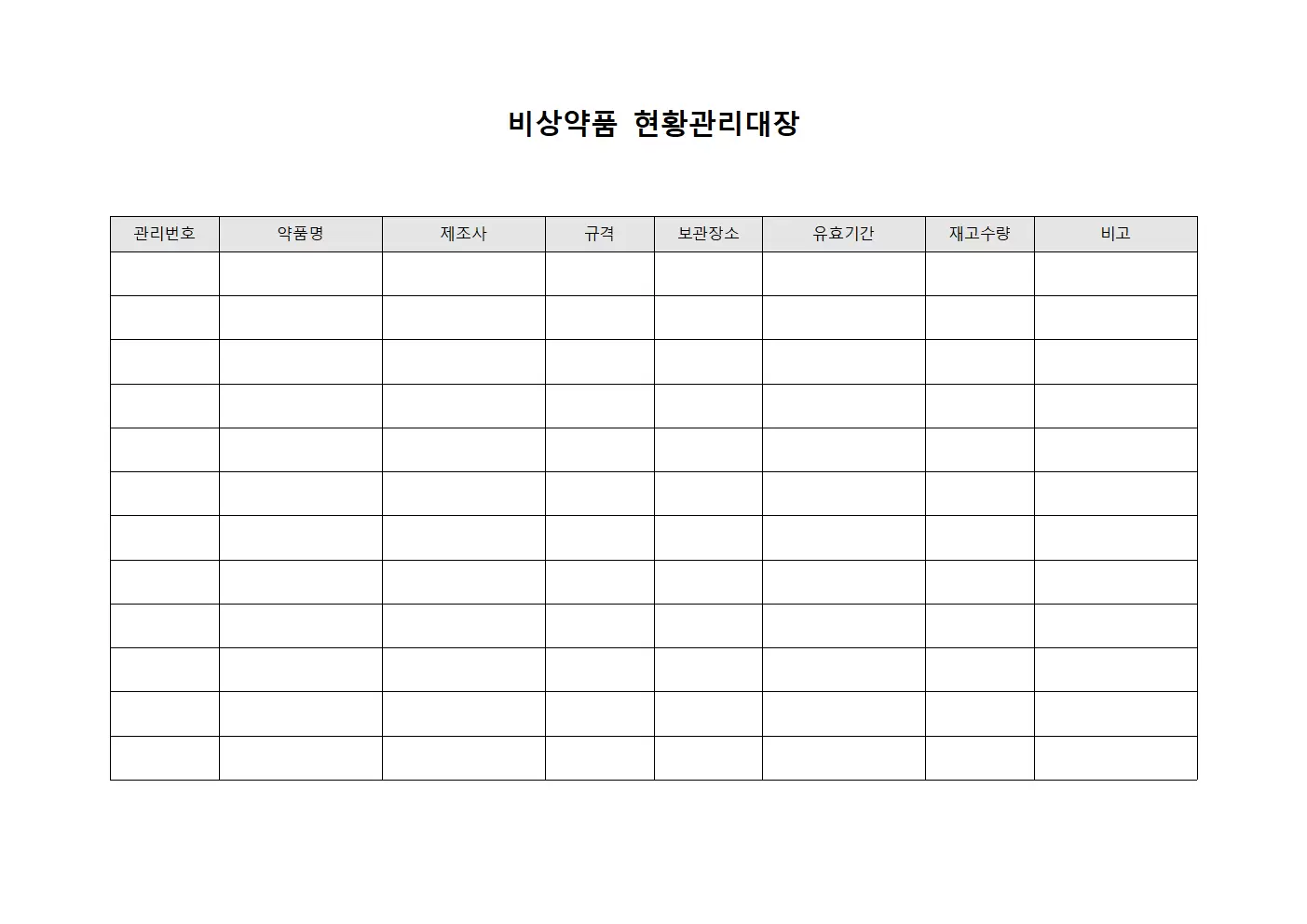 비상약품현황관리대장 양식.서식