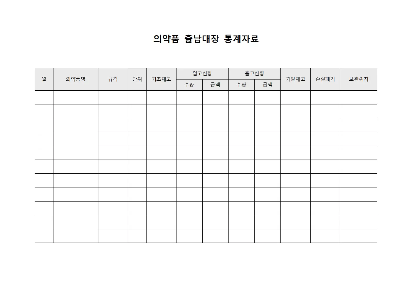 의약품 출납대장 통계자료