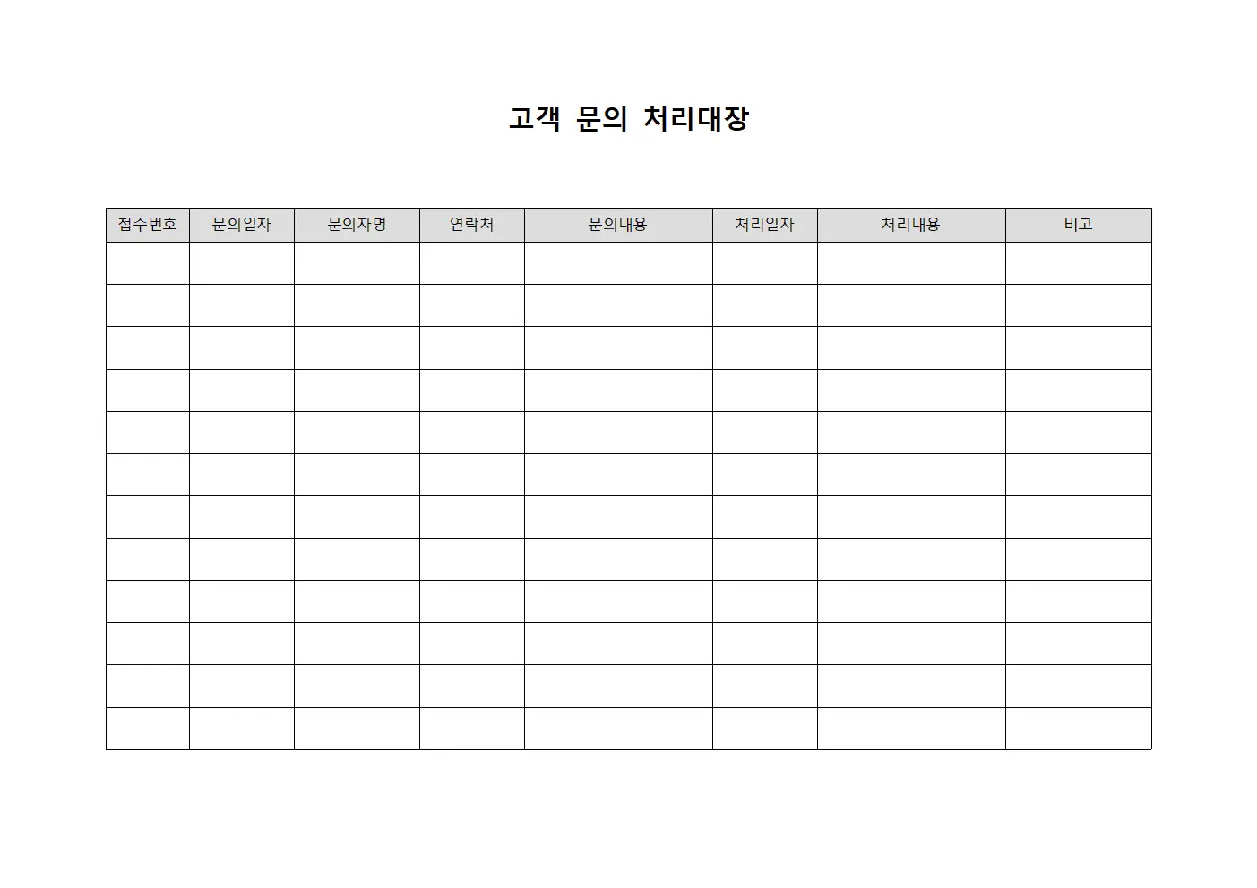 진료비 문의 고객문의처리대장 파일양식