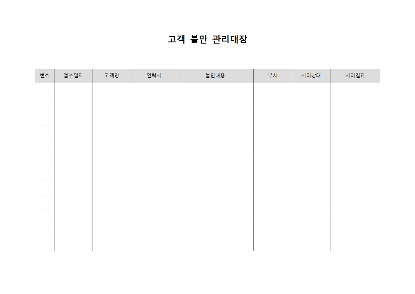 고객불만관리대장 (치료결과 및 개선사항)