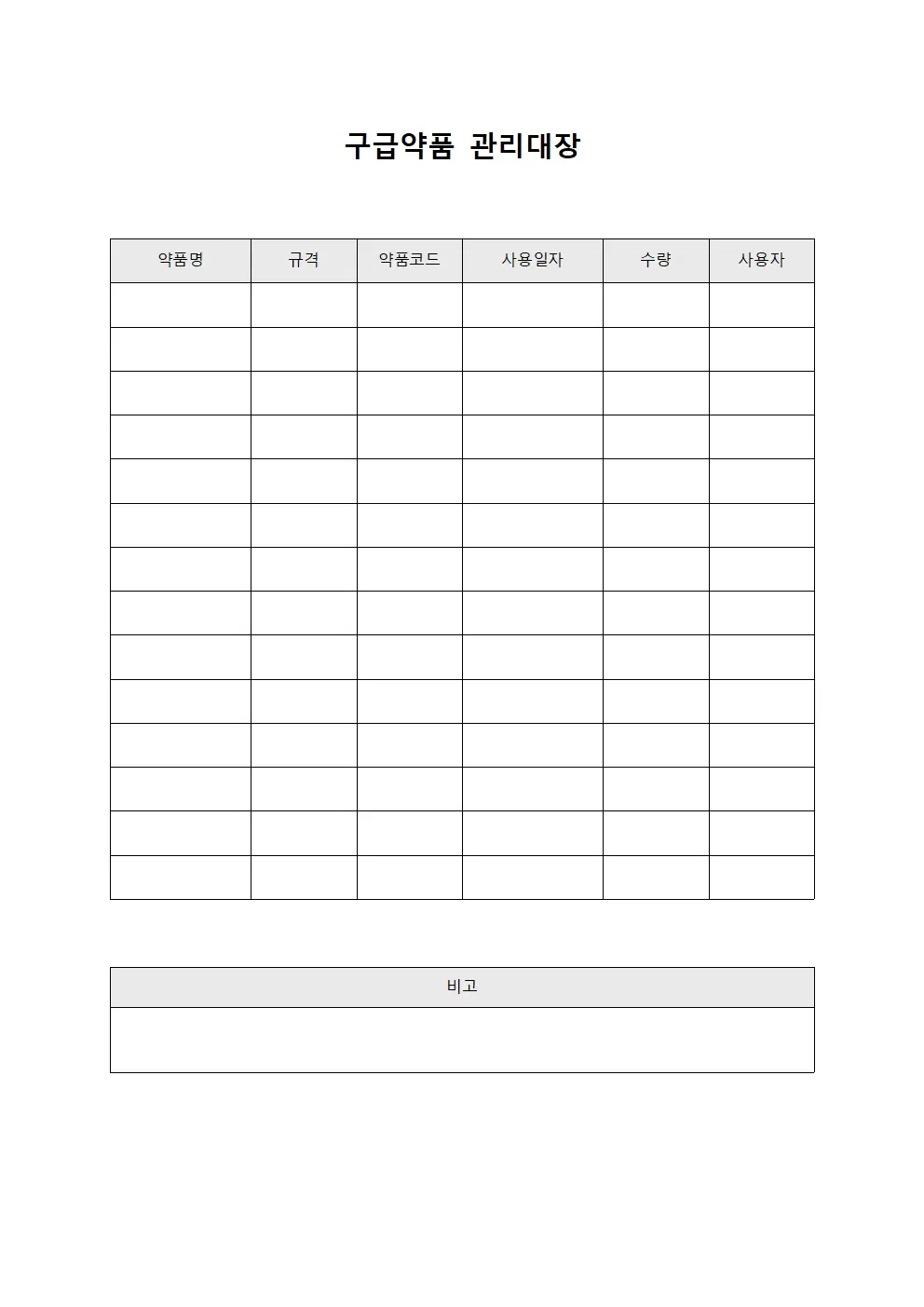 구급약품관리대장 (의료진)