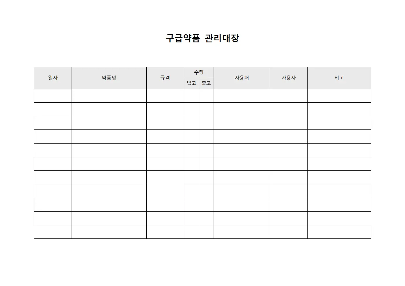 구급약품관리대장 (의료팀)