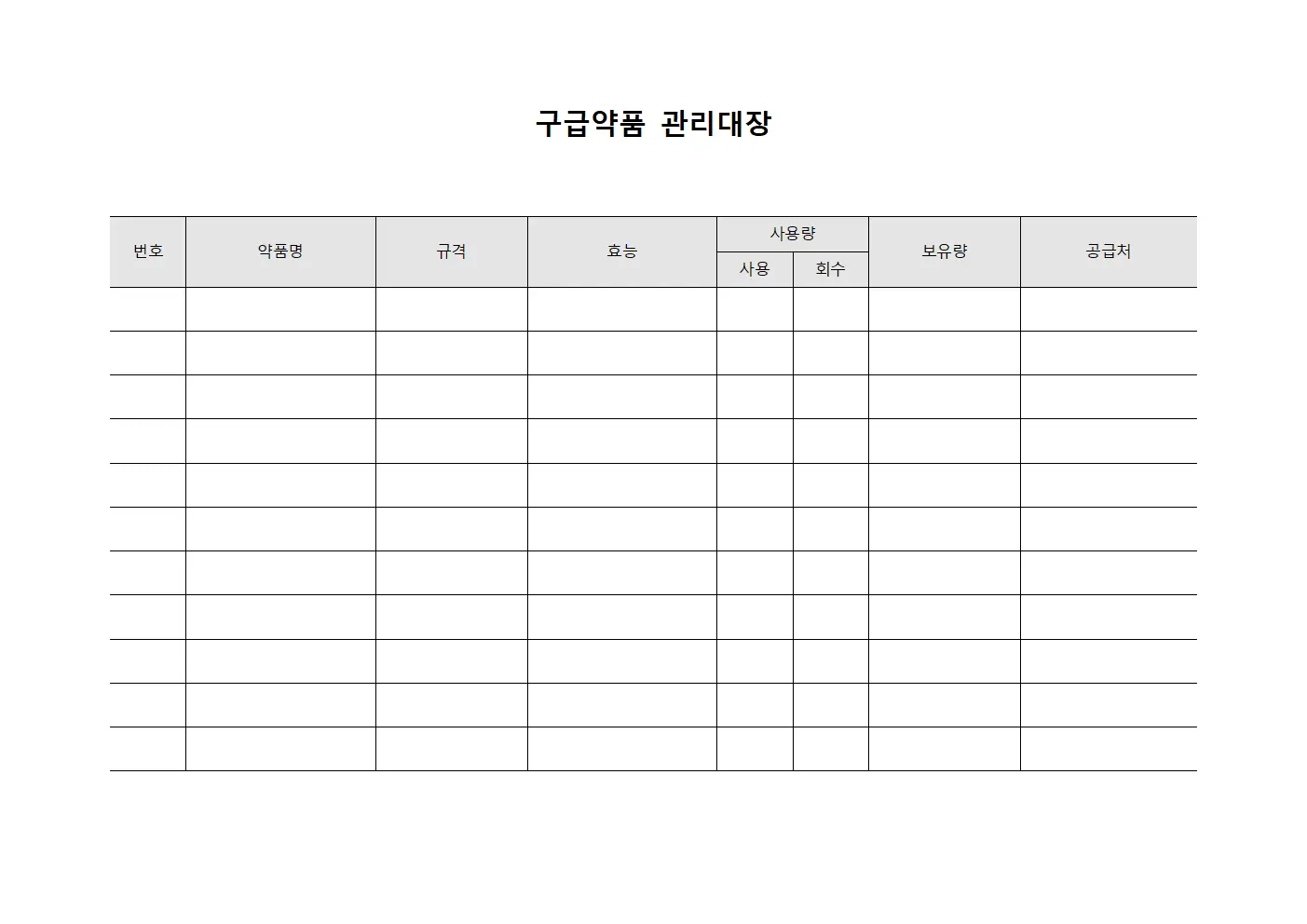 긴급의료 구급약품관리대장