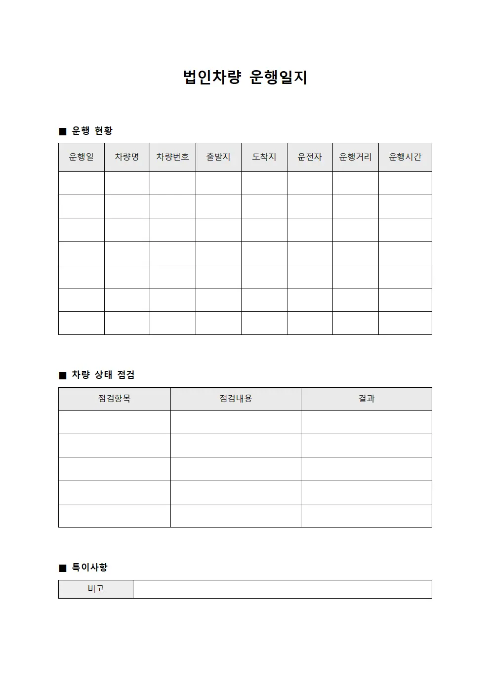 차량 운행일지 일일운행현황 서식문서