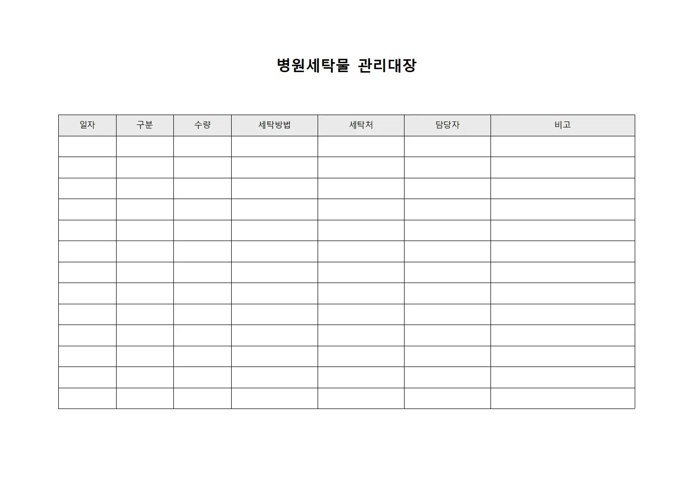 신생아실 병원세탁물관리대장